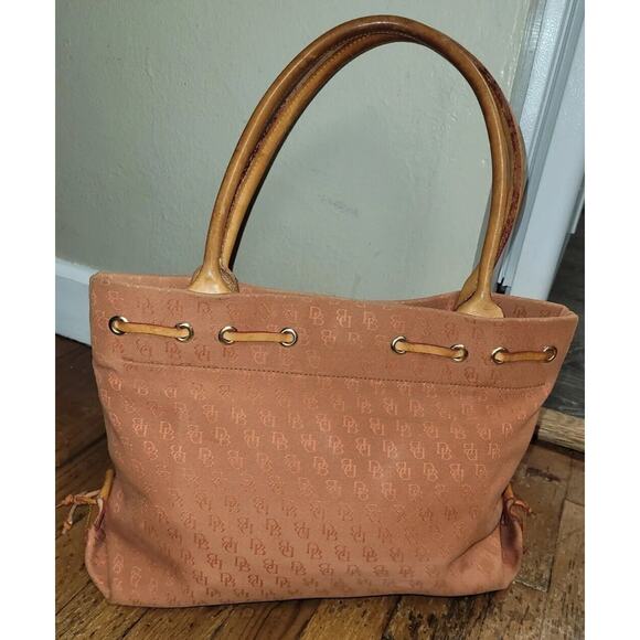 Dooney and Bourke Large Purse Orange Signature DB Canvas Leather Vintage Brown - Picture 3 of 16